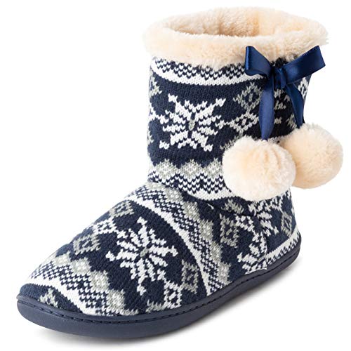 Polar Frauen Gedächtnisschaum Pom Pom Winter Kunstpelz Luxus Plüsch Gemütliche Gummisohle Innen Draussen Hausschuhe - Marine/Weiß - UK6/EU39 - YC0711 von Polar