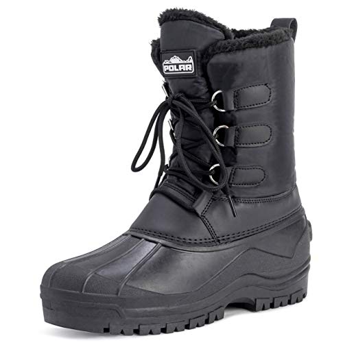 Polar Herren Dreck Schnüren Short Nylon Winter Schnee Regen Schnüren Lässig Ente Stiefel - Schwarz - BLK43 AYC0141 von Polar