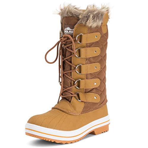 Polar Damen Schneestiefel, gesteppt, hoch, wasserdicht, warm, Regenstiefel, Winterstiefel, Beige - Hellbraun - Größe: 38 EU von Polar