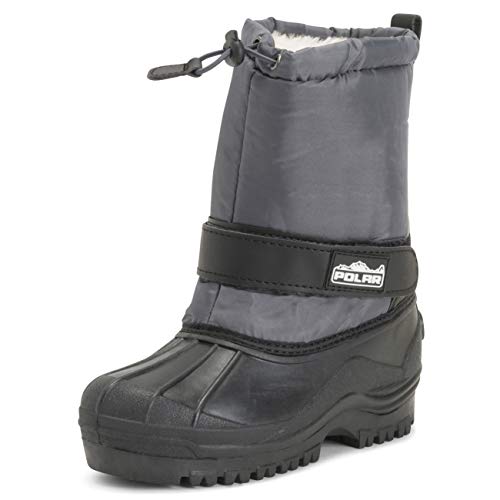 Unisex Kinder Pull On Drawstring Schliessen Nylon Winter Schnee Regen Pelz Stiefel - Grau - GRE36 AYC0157 von Polar