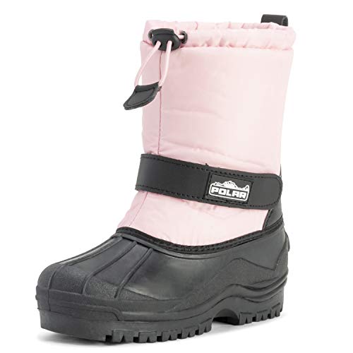 Unisex Kinder Pull On Drawstring Schliessen Nylon Winter Schnee Regen Pelz Stiefel - Rosa - PIN39 AYC0160 von Polar