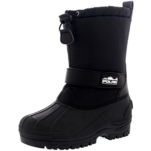 Unisex Kinder Pull On Drawstring Schliessen Nylon Winter Schnee Regen Pelz Stiefel - Schwarz - BLK34 AYC0154 von Polar