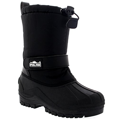 Unisex Kinder Pull On Drawstring Schliessen Nylon Winter Schnee Regen Pelz Stiefel - Schwarz - BLK36 AYC0154 von Polar