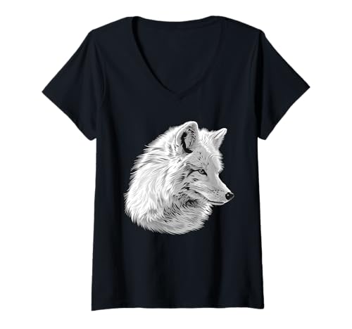 Damen Arctic Fox Polarfüchse Polarfuchs T-Shirt mit V-Ausschnitt von Polarfüchse Polarfuchs Geschenk Shop