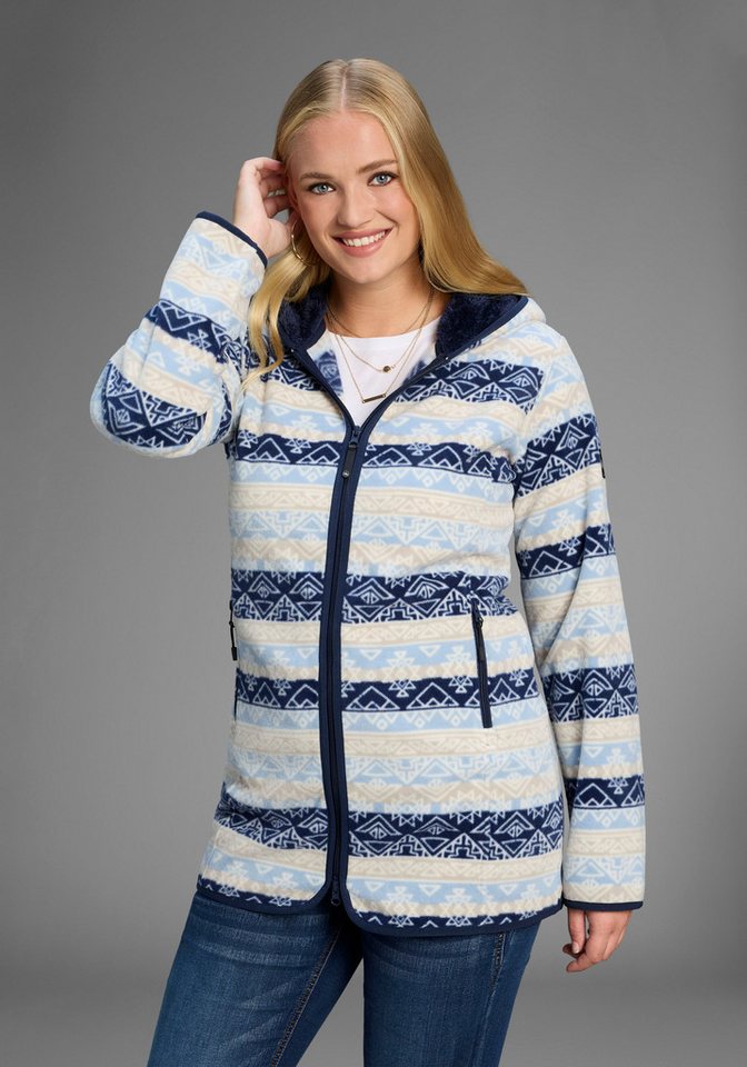 Polarino Fleecejacke Fleecejacke mit Print und Fellimitat in Kapuze von Polarino