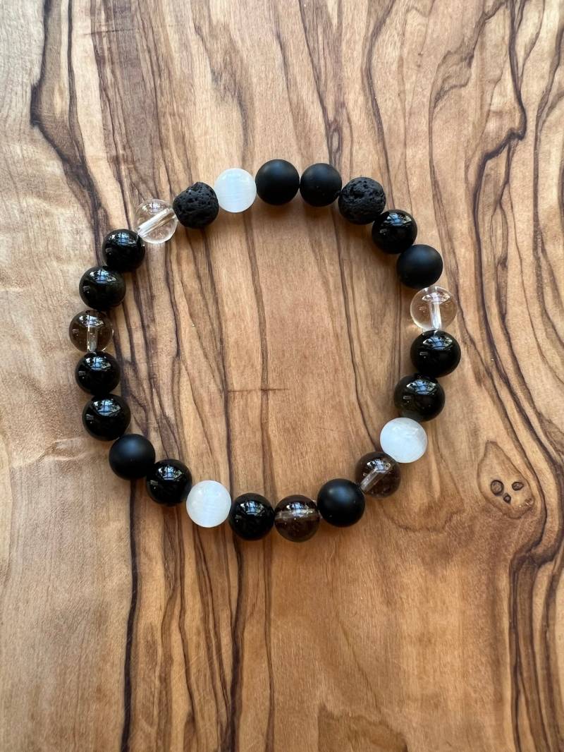 8 Mm Edelstein Armband Matt Schwarzer Onyx, Gold Obsidian, Quarz von PolarisDesignStudio