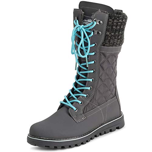 Polar Damen Kunstpelz Warm Thermal Wasserdicht Draussen Gehen Schnee Winter Gummisohle Wadenstiefel - Grau/Blau - UK3/EU36 - YC0607 von Polarr