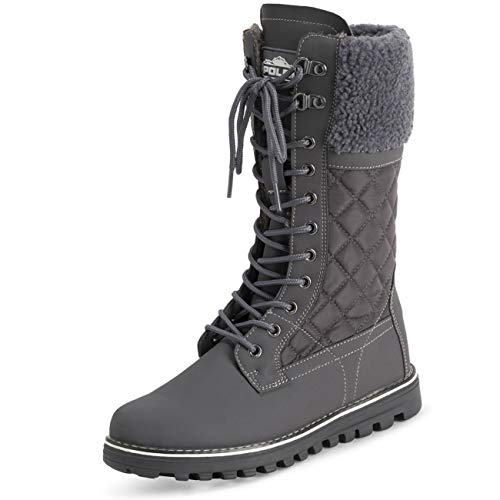 Polar Damen Kunstpelz Warm Thermal Wasserdicht Draussen Gehen Schnee Winter Gummisohle Wadenstiefel - Grau/Grau Lammfell - UK3/EU36 - YC0602 von Polar