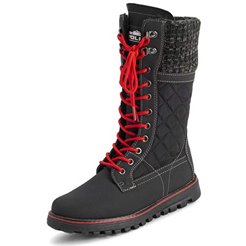 Polar Damen Kunstpelz Warm Thermal Wasserdicht Draussen Gehen Schnee Winter Gummisohle Wadenstiefel - Schwarz/Rot - UK10/EU43 - YC0606 von Polar