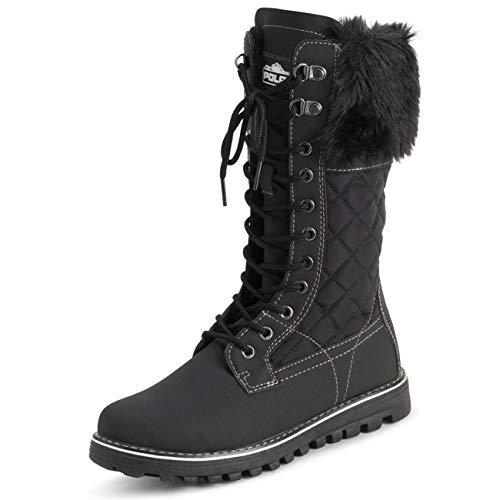 Polar Damen Kunstpelz Warm Thermal Wasserdicht Draussen Gehen Schnee Winter Gummisohle Wadenstiefel - Schwarz/Schwarz - UK4/EU37 - YC0604 von Polar