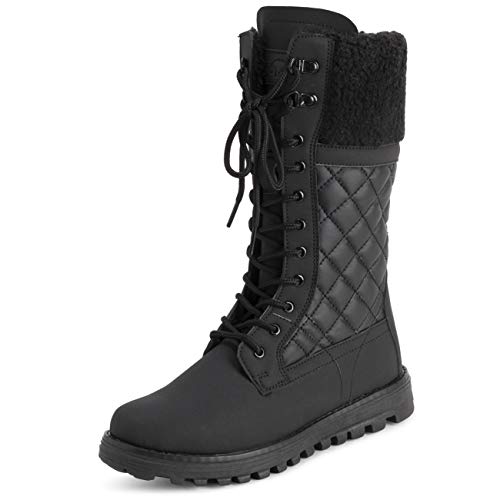 Polar Damen Faux Fur Warm Thermal Waterproof Outdoor Walking Snow Winter Rubber Sole Wadenstiefel – Schwarzes Leder Mono – UK5/EU38 – YC0603 von Polar