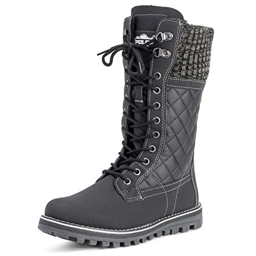 Polar Damen Schnee Dauerhaft Draussen Thermal Winter Warm Wasserdicht Mitte Wade Stiefel - Schwarz Leder - UK8/EU41 - YC0379 von Polar