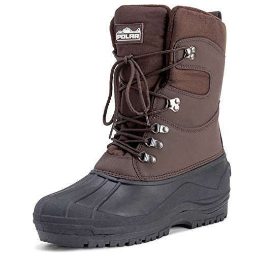 Polar Herren Tall Nylon Mit Overlay-Netz Ente Wasserdicht Sole Schnüren Winter Schnee Stiefel - Braun - UK11/EU45 - YC0446 von Polarr