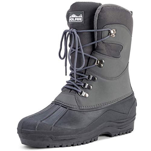 Polar Herren Tall Nylon Mit Overlay-Netz Ente Wasserdicht Sole Schnüren Winter Schnee Stiefel - Grau - UK10/EU44 - YC0447 von Polar