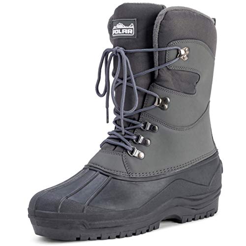 Polar Herren Tall Nylon Mit Overlay-Netz Ente Wasserdicht Sole Schnüren Winter Schnee Stiefel - Grau - UK10/EU44 - YC0447 von Polarr