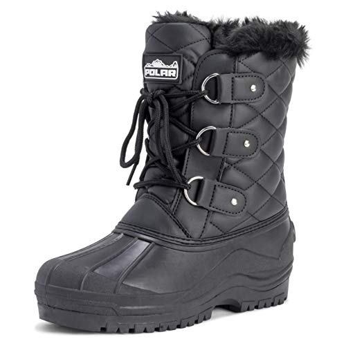 Polar Damen Short Schnee Winter Taktisch Berg Wasserdicht Hiker Mitte Wade Gehen Stiefel - Schwarz Leder - UK6/EU39 - YC0368 von Polar