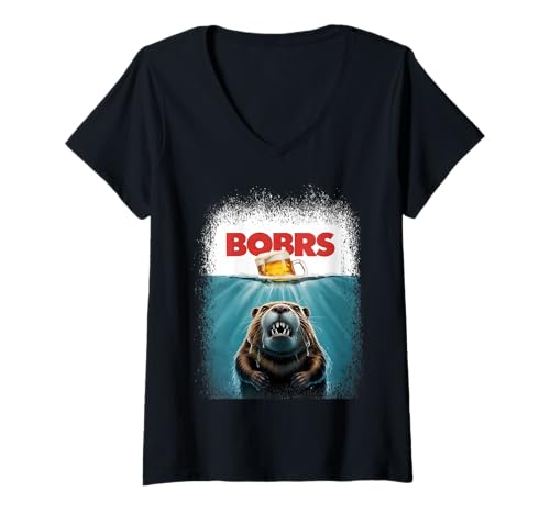 Damen Bober Kurwa Lustige Parodie Bobrs Biber Kostüm Bóbr Kurva T-Shirt mit V-Ausschnitt von Polen Bober Meme Angler Kurwa Polnische Geschenke