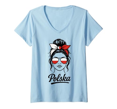 Damen Polen Polska Polnische Flagge Damen Mädchen T-Shirt mit V-Ausschnitt Damen Polen Polska Polnische Flagge Damen Mädchen T-Shirt mit V-Ausschnitt von Polen Geschenke