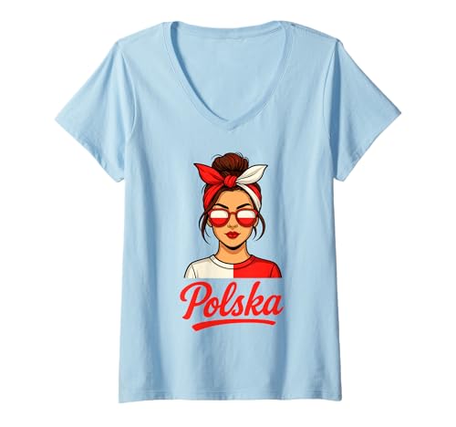 Damen Polen Polska Polnische Flagge Mädchen Damen T-Shirt mit V-Ausschnitt Damen Polen Polska Polnische Flagge Mädchen Damen T-Shirt mit V-Ausschnitt von Polen Geschenke