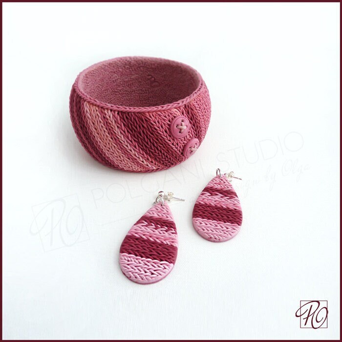 Handgefertigte Schmuck Set Aus Polymer Clay Sterling Silber Ohrringe & Armreif von PolganiStudio