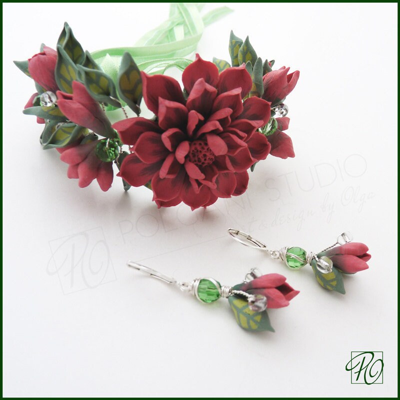 Florale Corsage Ohrringe Schmuckset Handgemachte Polymer Clay Schmuck Sommer Romantik von PolganiStudio