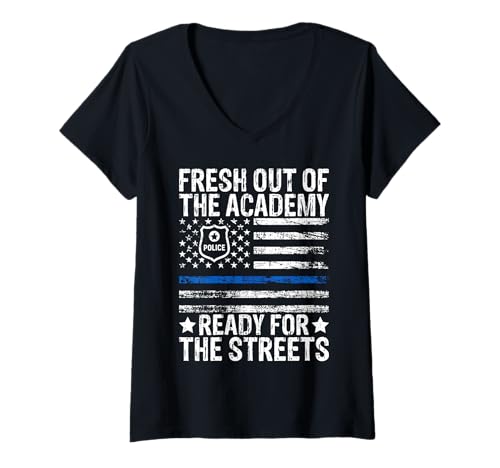 Damen Frisch aus der Akademie, bereit für die Straßenpolizei T-Shirt mit V-Ausschnitt Damen Frisch aus der Akademie, bereit für die Straßenpolizei T-Shirt mit V-Ausschnitt von Police Academy Graduation Gifts