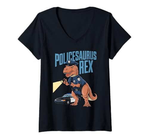 Damen Policesaurus Rex Police T Rex T-Shirt mit V-Ausschnitt Damen Policesaurus Rex Police T Rex T-Shirt mit V-Ausschnitt von Police Law Police Officer Design