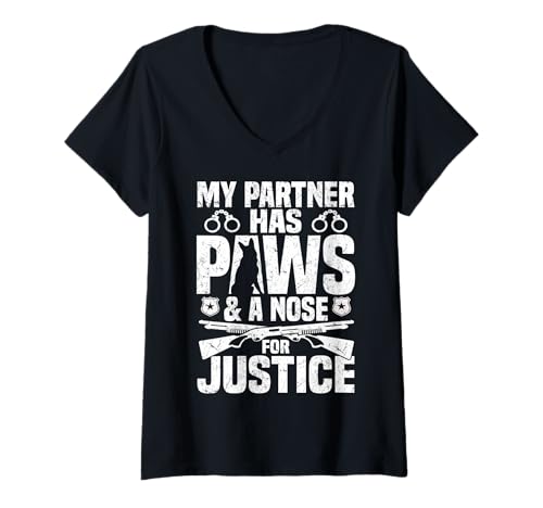 Damen Polizist Mein Partner hat Pfoten und eine Nase für Gerechtigkeit T-Shirt mit V-Ausschnitt Damen Polizist Mein Partner hat Pfoten und eine Nase für Gerechtigkeit T-Shirt mit V-Ausschnitt von Police Officer Cop Designs