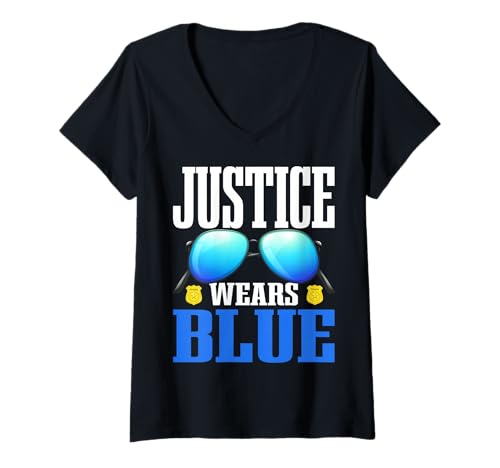 Damen Justice Wears Blue Polizist, Strafverfolgungsbeamte T-Shirt mit V-Ausschnitt Damen Justice Wears Blue Polizist, Strafverfolgungsbeamte T-Shirt mit V-Ausschnitt von Police Officer Designs