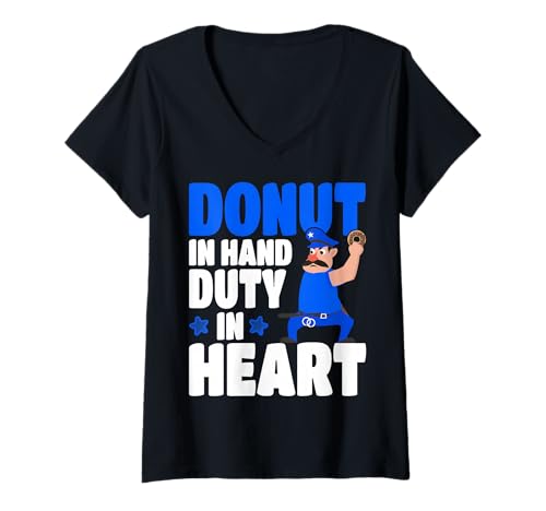 Damen Polizistin Donut in Hand Duty In Heart T-Shirt mit V-Ausschnitt Damen Polizistin Donut in Hand Duty In Heart T-Shirt mit V-Ausschnitt von Police Officer Donut Humor Patrol Pride