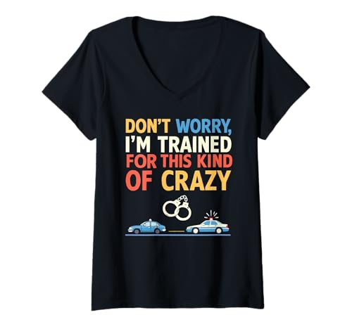 Damen Lustiger Polizist Polizist Polizist Strafverfolgung Cop T-Shirt mit V-Ausschnitt von Police Officer Law Enforcement Policeman