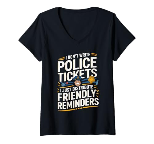 Damen Lustiger Polizist Polizist Polizist Strafverfolgung Cop T-Shirt mit V-Ausschnitt von Police Officer Law Enforcement Policeman