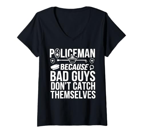 Damen Lustiger Polizist Polizist Polizist Strafverfolgung Cop T-Shirt mit V-Ausschnitt von Police Officer Law Enforcement Policeman