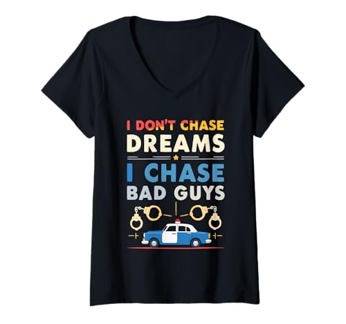 Damen Lustiger Polizist Polizist Polizist Strafverfolgung Cop T-Shirt mit V-Ausschnitt von Police Officer Law Enforcement Policeman