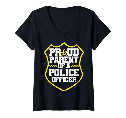 Damen Stolze Eltern eines Polizisten, Familienstolz T-Shirt mit V-Ausschnitt Damen Stolze Eltern eines Polizisten, Familienstolz T-Shirt mit V-Ausschnitt von Police Officer Parent Support