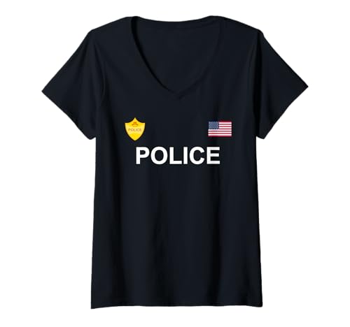 Damen USA Polizei, Polizist, Offizier, Sheriff, Polizisten, Polizistinnen T-Shirt mit V-Ausschnitt Damen USA Polizei, Polizist, Offizier, Sheriff, Polizisten, Polizistinnen T-Shirt mit V-Ausschnitt von Police Outfit