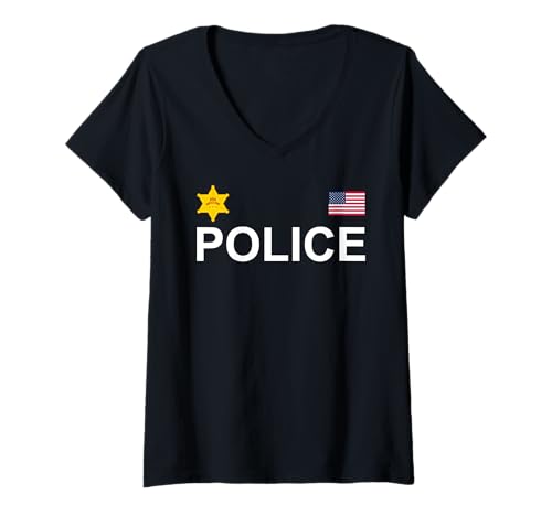 Damen USA Polizei, Polizist, Offizier, Sheriff, Polizisten, Polizistinnen T-Shirt mit V-Ausschnitt Damen USA Polizei, Polizist, Offizier, Sheriff, Polizisten, Polizistinnen T-Shirt mit V-Ausschnitt von Police Outfit