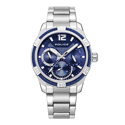 Police Chokery Uhr für Herren Edelstahl Armband mit blauem Zifferblatt PEWJK0005301, Silber von Police