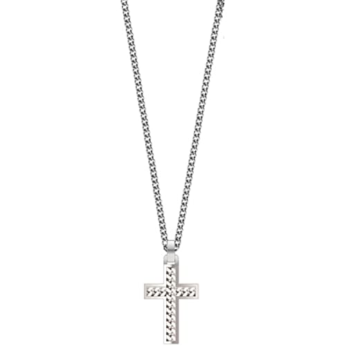 Police Halskette mit Kreuz-Anhänger, aus Metall hergestellt in der Farbe Silber, Länge: 50-70 cm, PEAGN2211301 von Police
