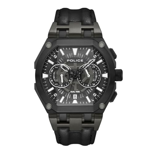 Police Herren Analog Quarz Uhr mit Leder Armband PEWGF0054401 von Police