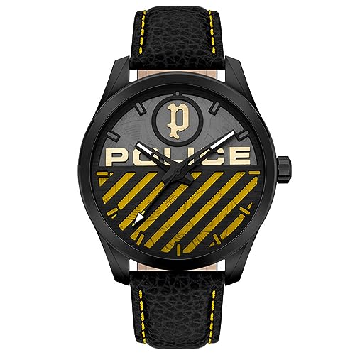 Police Herren Analog Quarz Uhr mit Leder Armband PEWJA2121403 von Police