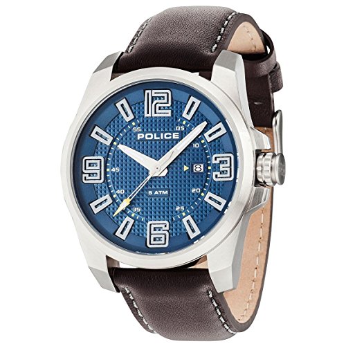 Police Herren Analog Quarz Uhr mit Leder Armband PL14762JS.03 von Police