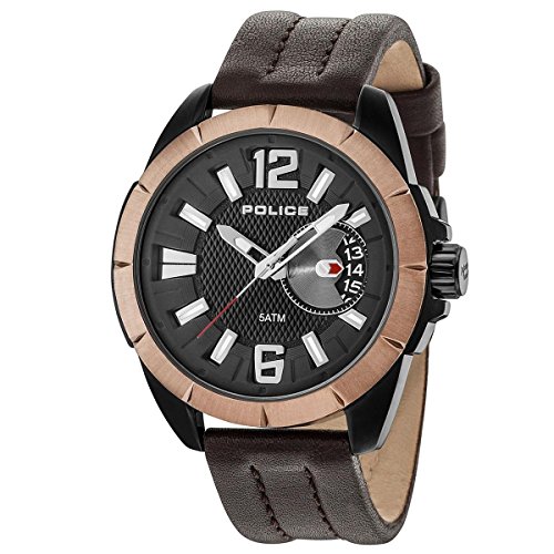 Police Herren Datum klassisch Quarz Uhr mit Leder Armband 15240JSBBN/02 von Police