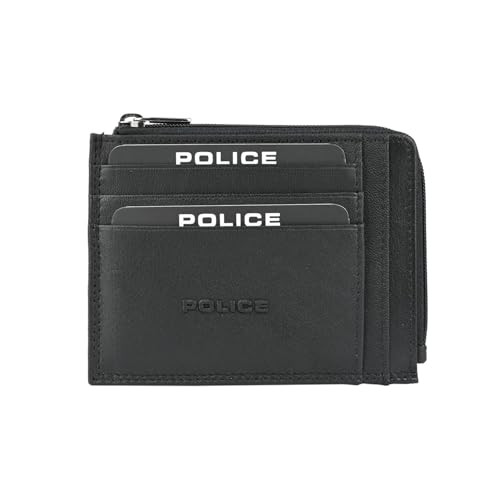 Police Geldbörse für Herren aus echtem Leder, dünn, mit Reißverschluss, Geschenkbox, Schwarz 78 Kreditkartenetui, Modern von Police