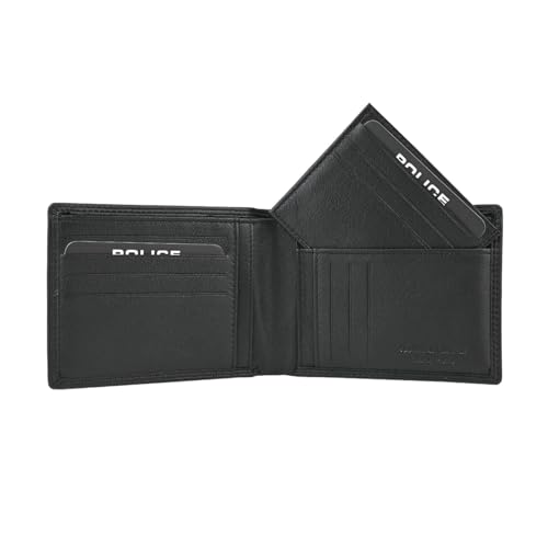 Police Herren-Geldbörse aus echtem Leder, dünn, klassisch mit herausnehmbarem Kartenhalter, Geschenkbox, Schwarz 83 mit herausnehmbarem Kartenhalter, Modern von Police