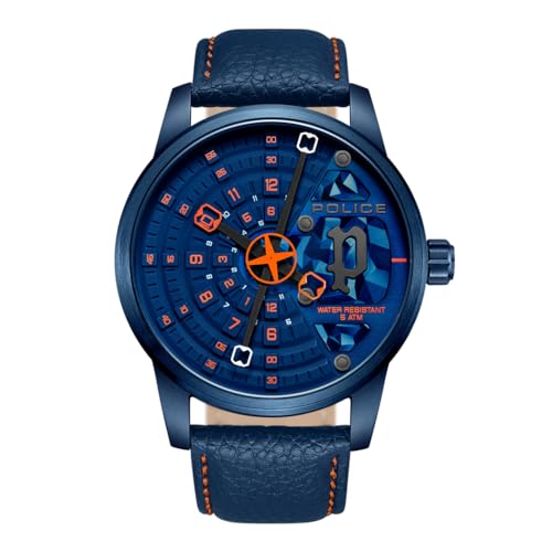 Police Herren Analog Quarz Uhr mit Leder Armband PEWJA0022102 von Police