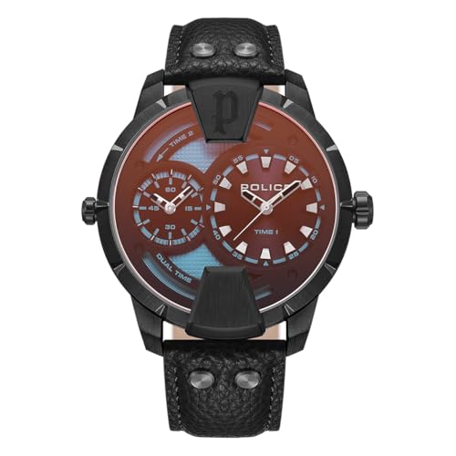 Police Herren Analog Quarz Uhr mit Leder Armband PEWJA0022001 von Police