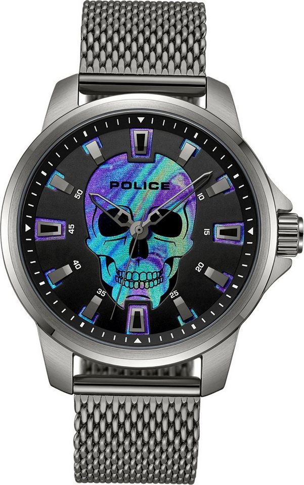 Police Quarzuhr Police Herrenuhr Edelstahl grau, (Analoguhr), Herrenuhr rund, extra groß (ca. 44x52mm) Edelstahlarmband von Police