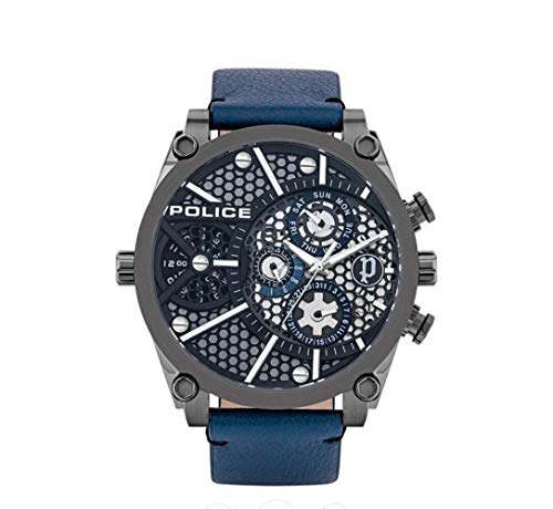 Police Unisex Erwachsene Analog Quarz Uhr mit Leder Armband PL15381JSU.61B von Police