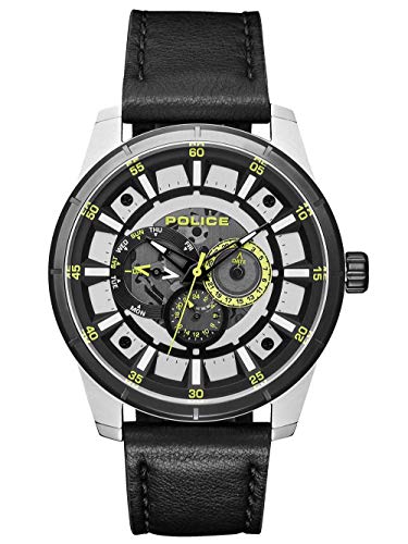 Police Unisex Erwachsene Analog Quarz Uhr mit Leder Armband PL15410JSTB.04 von Police